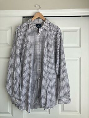 Stafford Men's White and Pink Check Dress Shirt with Navy and Gray Lines
